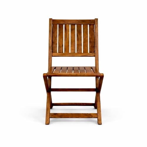 Image of Solid Sheesham Wood Folding Patio Chair Set of 2 | Portable Wooden Chairs for Balcony, Garden &Indoor Seating | Patio Seating Furniture for Balcony & Lawn Use (Honey Finish, Set of 2)