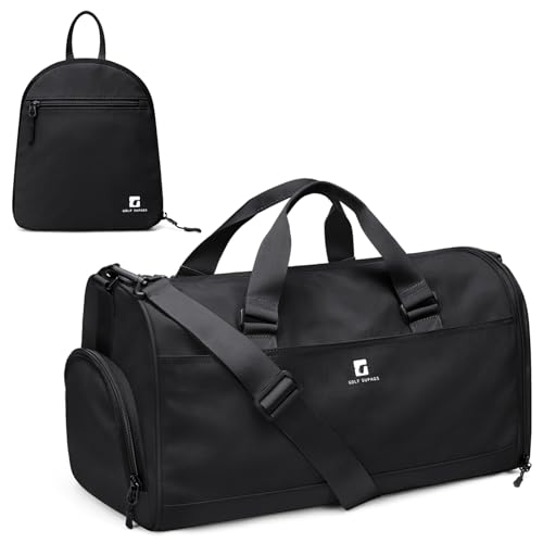 Foldaway Packable Travel Duffel Bag for Men Women, 30.6L Sport Gym Bag with Shoes Compartment Foldable Weekender Tote Bag (Black)
