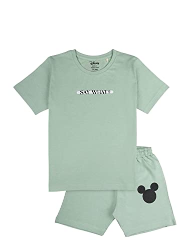 Image of Nap Chief Kids Cotton Disney Mickey & Friends Co-ord Sets for Boys & Girls, T Shirt and Shorts for Casual Wear - (DS2025Y Sage Green 9-10 Years)