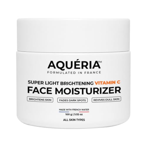 Image of Aqueria Super Light Brightening Vitamin C Face Moisturizer | Hyaluronic acid & Multi-Active Formula | Brightens Skin, Fades Dark Spots & Revives Dull Skin | Lightweight, Quick-Absorbing Face Cream | All Skin Types | 100g