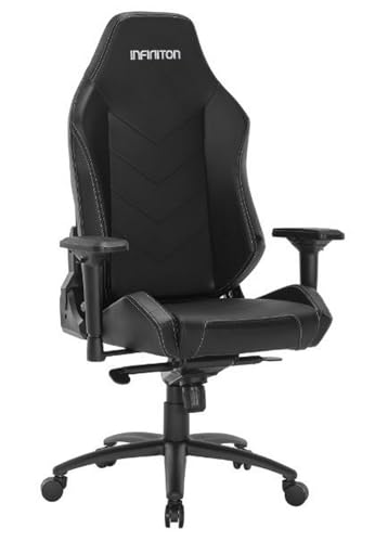 INFINITON Silla Gaming GSEAT, Ajuste en Altura controlado por pistón de Gas Clase 4, Esqueleto de Aluminio, Cojín Lumbar y reposacabezas de Espuma Moldeada Ajustable (Negro || GSEAT-MS Black)