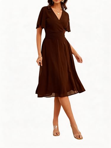 Image of Women's Summer Elegant Chiffon Wrap V Neck Aline Dress