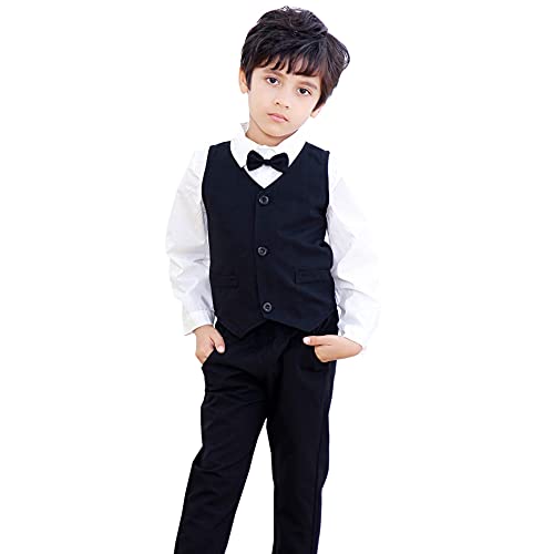 Boys 3-Piece Vest Suits Set Long Sleeve Shirts And Pants Outfits Set With Tie, Black, Size 18-24 Months = Tag 90 #TOP2