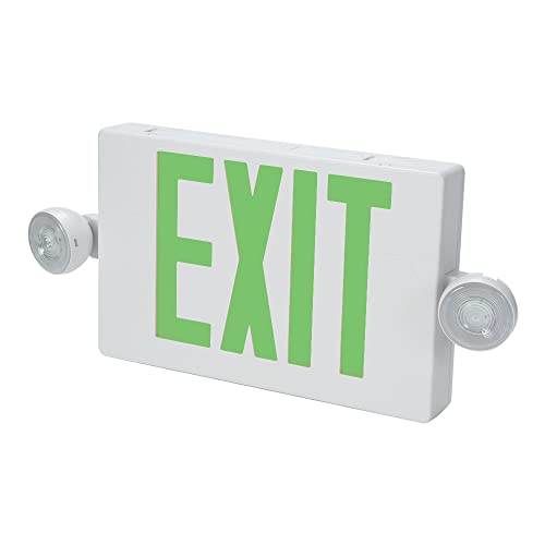All-Pro APC7G, Combo Unit, White Housing, Led-Exit, (2) LED Emergency Light Heads, Universal Face Green Letters