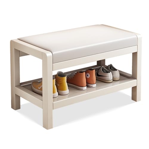 Étagère à chaussures en bois massif et banquette confortable d'entrée