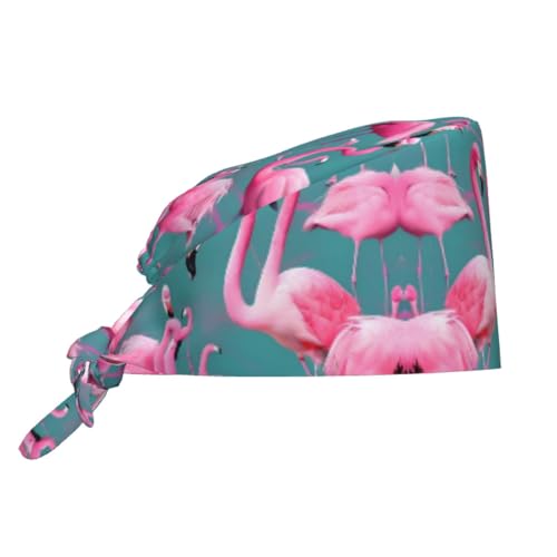 YYHHAOFA Breathable Work Hat A Flock of Flamingos Printed for Chef, Nursing, Spa, Facial Care, Fitness Black