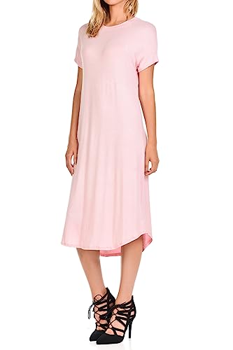 Image of iconic luxe Women's A Line Short Sleeve T Shirt Midi Dress Summer Casual