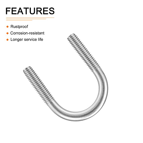 Image of DTGN 0.94 inchx1.57 inch(DXL) Round U-Bolts - 10Pack - Good for Construction Industry - 304 Stainless Steel Round Bend U Bolt - Silver