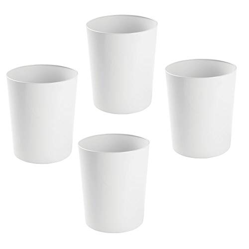 mDesign Round Metal Small Trash Can Wastebasket Garbage Container Bin for Bathrooms Powder Rooms Kitchens Home Offices - Durable Steel 4 Pack - White