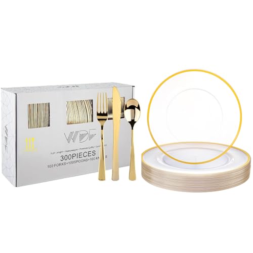 Juego de 25 platos dorados de plástico desechable miniatura 1
