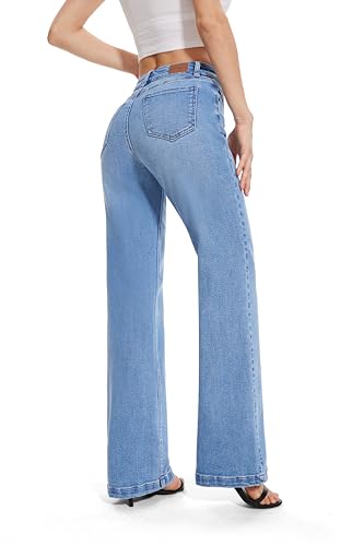 FLYING BANANA Women's High Waisted Wide Leg Baggy Stretch Denim Jeans2