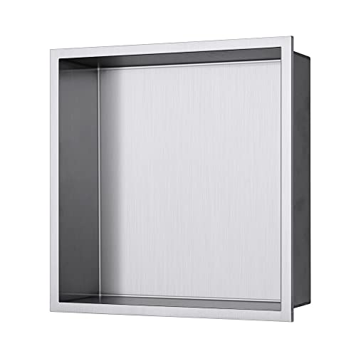 Shower Niche, 12"x12" No Tile Needed, The Insert Storage Rectangle Single Shower Shelf is Easy to Install, Stainless Steel, Brushed Nickel