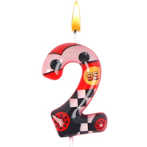 Bougies 2 Ans Car, Bougies Anniversaire Car, 3D Bougie pour Gâteau Car, Decoration Gateau, Fournitures de Fête, Garçons et Filles, pour Fête D'enfants,...