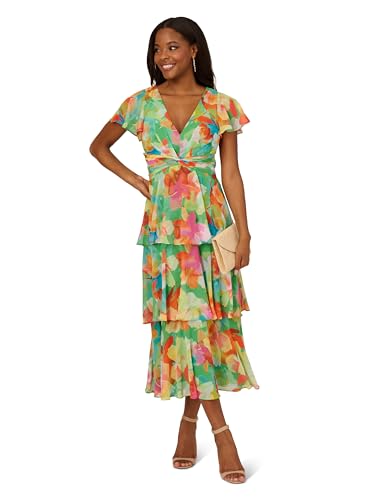 Image of Adrianna Papell Women's Tiered Chiffon Midi Dress
