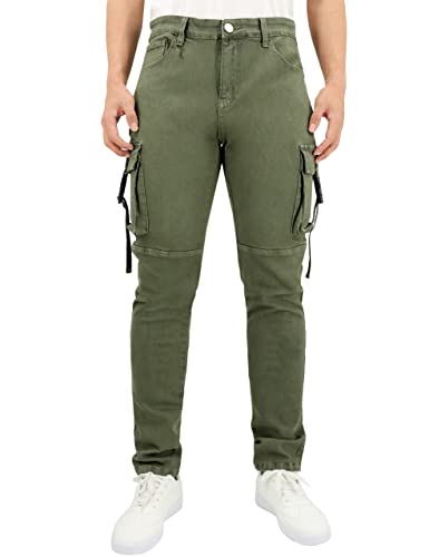 LONGBIDA Men's Slim Fit Stretch Comfort Cargo Biker Jeans with Multi-Pockets2