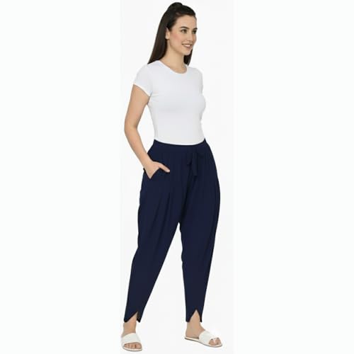 Image of Loose Fit Rayon Dhoti Tulip Pants for Women Patiala Salwar Bottom Wear Harem Pants, Waist Free Size (28 Inch to 42 Inch)