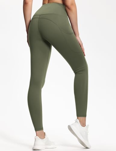 Image of THE GYM PEOPLE Women's Thick High Waist Yoga Pants Workout Leggings | Tummy Control, Deep Side Pockets, Squat-proof, hidden waistband pocket, Flatlock Seams, Running, Yoga, Workout, Athletic