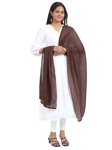 Image of Miraan Solid Pure Cotton Dupatta with Pom Pom Border, 2.25 meters length (DUPCOTTON)