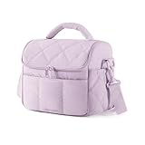 BAGSMART 断熱ランチバッグ 女性用 かわいいキルトランチボックス 軽量 ふわふわ パッド入り 防水ランチトート 再利用可能なランチクーラー 仕事 ピクニック 旅行用 ラベンダーパープル