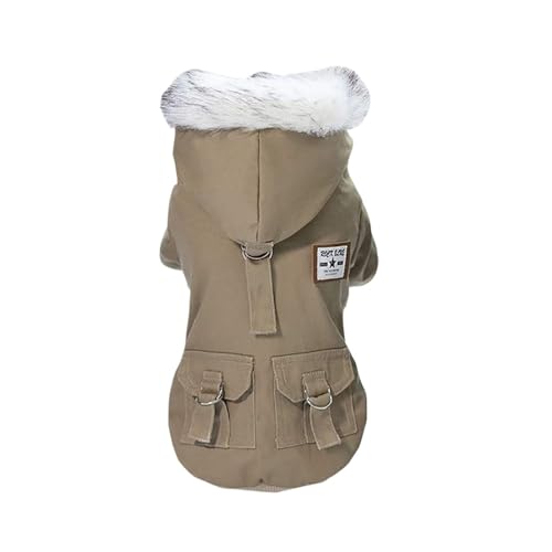 冬用犬用ジャケット、小型犬用防風暖かいコート、チワワ・ヨーキー用ミリタリースタイルフード付きペット服(Beige5,M)