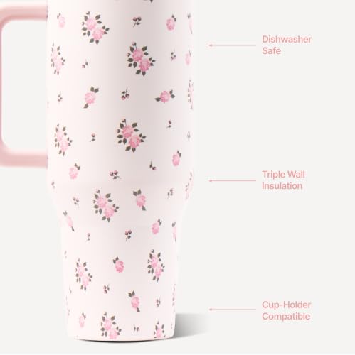 Image of HydroJug Traveler 32oz, Insulated Tumbler with Handle & Straw, Wildrose