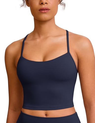 BAYDI Clouduxi Y Back Crop Tank Tops for Women - Thin Strap Padded Workout Yoga Longline Sports Bras Navy Blue