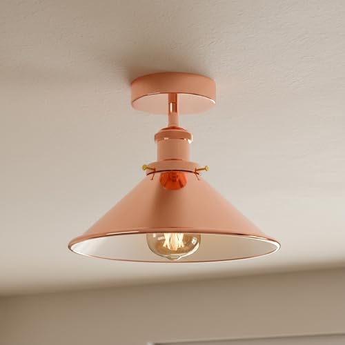 DC VOLTAGE Semi Flush Mount Ceiling Lights with E27 Base 22cm Rose Gold Cone Lampshade Industrial Vintage Ceiling Lighting Fixture for Kitchen, Bedroom, Dining Room Without Bulb