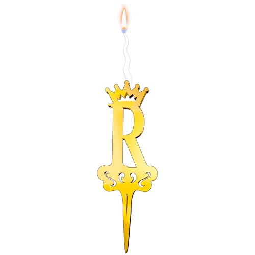 Gold Glitter Letter R - Luxury Cake Topper Candle for Birthdays, Weddings & Anniversaries - Reusable Food Safe Acrylic, Shiny Mirror Finish - Happy Birthday Cake Topper Decor