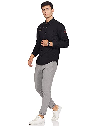 Image of Spykar Mens Cotton Charcoal Solid Shirts