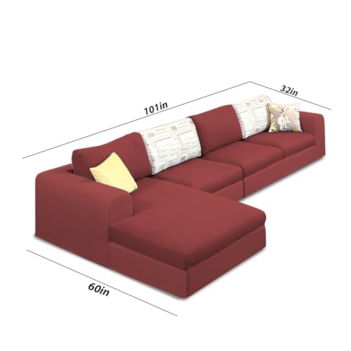 Image of Koza LHS 6 Seater L Shape Sofa Set for Living Room (Maroon Fabric) Premium Fabric Sofa