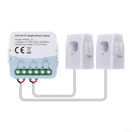 Compteur d'énergie intelligent WiFi, moniteur de consommation électrique bidirectionnel à double canal 80 A pour application Tuya pour des données détaillées d'utilisation horaire à annuelle