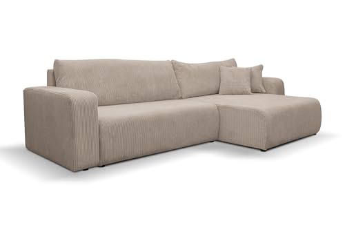 VENASI MÖBEL Luna Canapé d'angle XL avec fonction convertible et tiroir de lit en tissu velours côtelé Marron