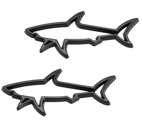 Image of 2pcs Metal Shark Logo Car Side Door Emblem Hollow Fish Badge Decal Sticker (Black)