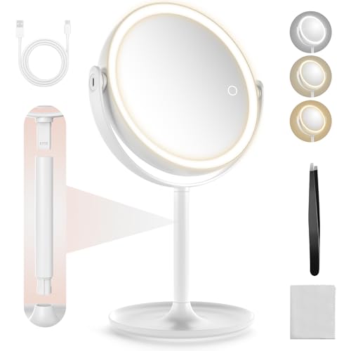 Espejo para maquillaje redondo con luz y aumento 8.6"