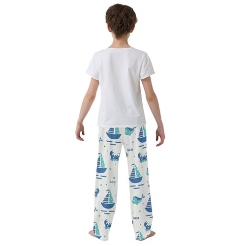 ZZXXB Sea Crab Sailboat Boys Long Pants Soft Trousers Elastic Waist Kids Lounge Bottoms with Pockets S-XL3
