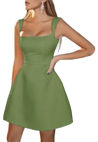 Image of Spaghetti Straps Short Homecoming Dresses Sqaure Neck Satin Mini Cocktail Dress Wedding Party Gowns