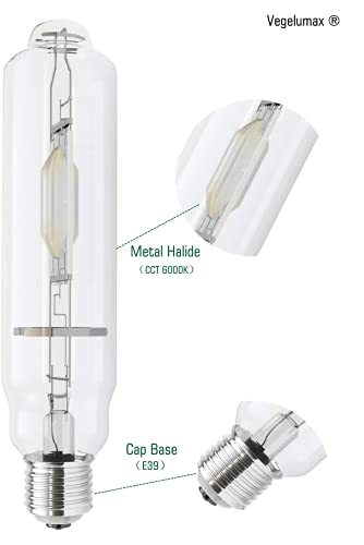 MH 600W Metal Halide HID Grow Light Bulb Lamp High PAR Enhanced Blue and Violet Spectrums for Horticulture Indoor Plants,CCT 6000K,55,000 Lumens,Great for Commercial Applications,2 Pack