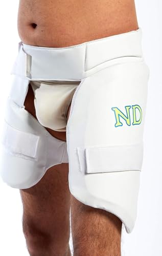 ND Sports Cricket Batting Protection Padman Short Stripper Thigh Pads Combo, White (Men's)
