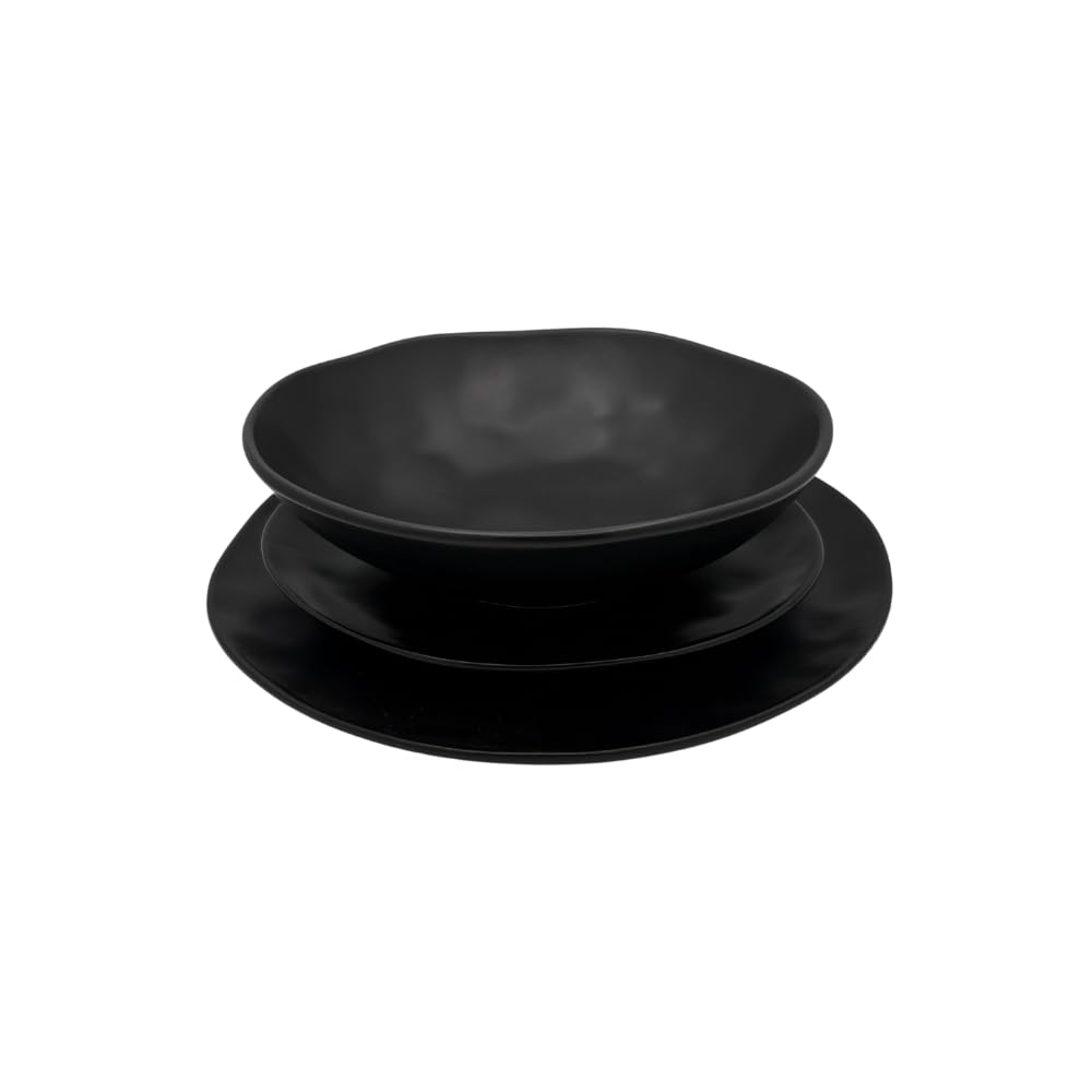 Organic Nero – Servizio Piatti 18 Pezzi in Stoneware Opaco | 6 Piani 25 cm, 6 Fondi 20 cm, 6 Frutta 20 cm | Design organico moderno | Lavastoviglie e microonde