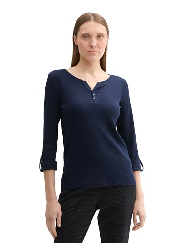 TOM TAILOR Damen Henley Longsleeve mit Streifen aus Bio-Baumwolle, 10668 - Sky Captain Blue, M TOM TAILOR Damen Henley Longsleeve mit Streifen aus Bio-Baumwolle, 10668 - Sky Captain Blue, M