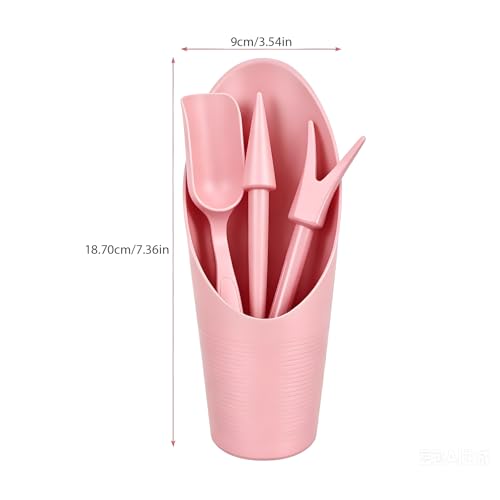 Set de 4 utensilios de jardinería de plástico rosa miniatura 2