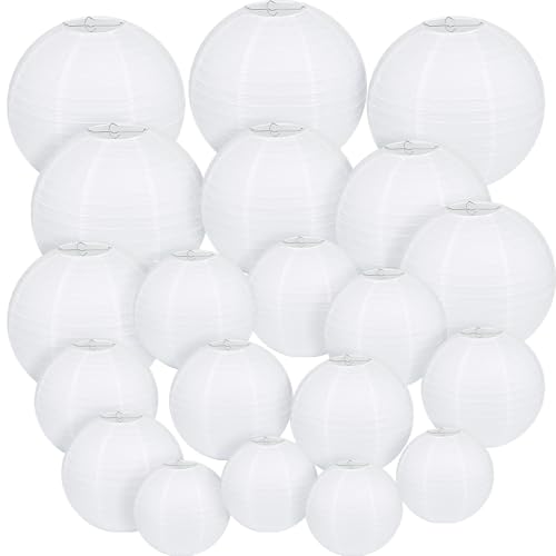 LIHAO 20PCS White Paper Lanterns Decorative Chinese Lanterns for Wedding Decor, Bridal, Baby Shower, Christmas, Birthday, Party Decorations, DIY Crafts(Size of 6”, 8”, 10” 12’’)
