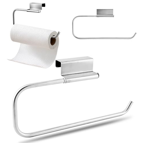 12.4 Inches Cabinet Door Paper Towel Holder No Drill Camper Under Sink Paper Towel Storage Kitchen Tissue Hanger for Bathroom Laundry Room(Color:Silver)