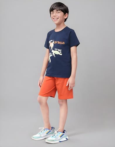 Image of Toonyport Boys Casual Premium Cotton Blended T-Shirt & Shorts (Navy Blue)