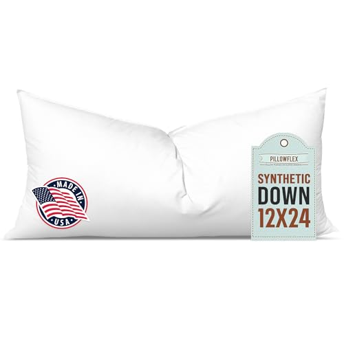 Pillowflex Synthetic Down Pillow Insert - 12x24 Down Alternative Pillow, Ultra Soft, Large Rectangle, Lumbar, Travel, Neck, Sleeping Pillow - 1 Decorative Pillow Form