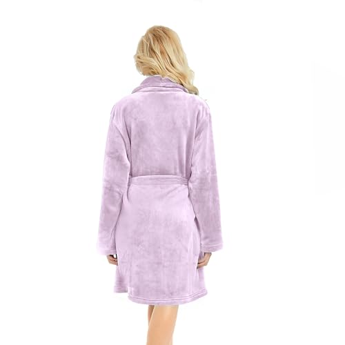 Image of U2SKIIN Women Fleece Robe, Short Cozy Plush Robes for Womens Soft Shawl Collar Warm Spa Bathrobe