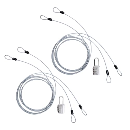 S SYDIEN Cable Lock Double Loops 6.6Ft Long Silver Security Cables with Lock, Bike Locks Cables...