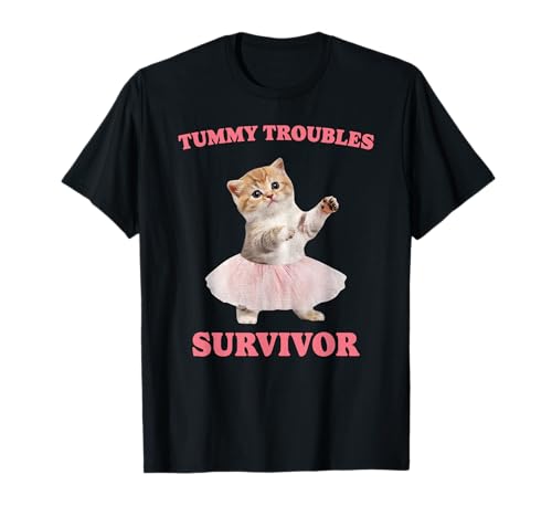 Retro Tummy Troubles Survivor Funny Cute Cat Meme...