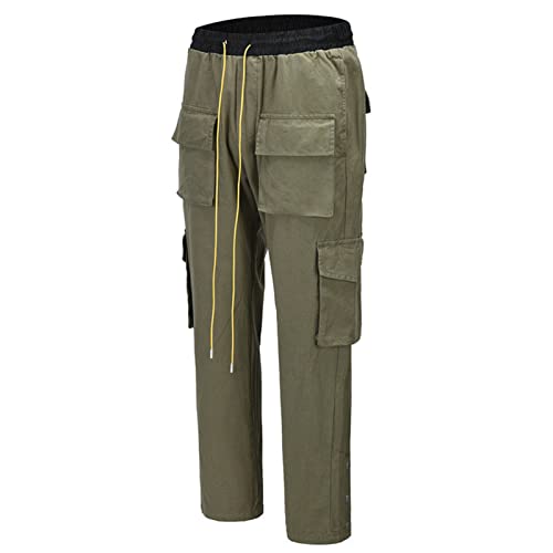 JEsilunmaMY Men's Multi-Pocket Cargo Pants Drawstring Elastic Waist Camo Straight Pants Distressed Hip-Hop Loose Trousers2
