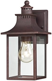 Quoizel Chancellor Outdoor Wall Lantern, 11.5 Inch 1-Light Vintage Wall Sconce, Copper Bronze Lantern Wall Light, Clear Glass, Outside Lights for Patio, Porch, Front Door, Garage, Deck & Backyard